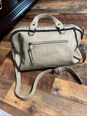 Steve Madden Taupe Crossbody Satchel with Black Chain Trim